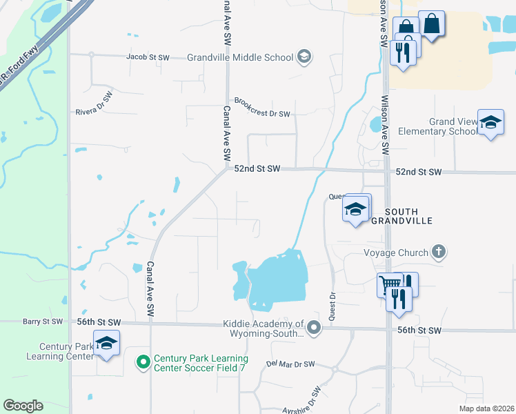 map of restaurants, bars, coffee shops, grocery stores, and more near 4335 Applewood Court Southwest in Wyoming