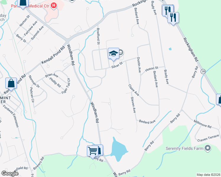 map of restaurants, bars, coffee shops, grocery stores, and more near 17 Tyler Road in Derry