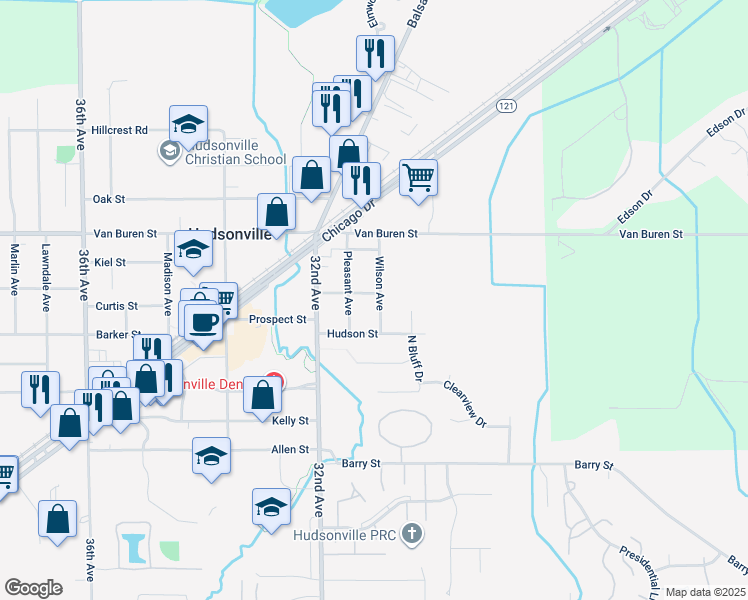 map of restaurants, bars, coffee shops, grocery stores, and more near 5481 Wilson Avenue in Hudsonville
