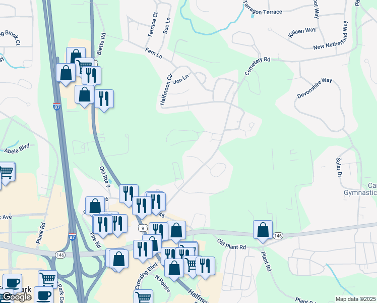 map of restaurants, bars, coffee shops, grocery stores, and more near 30 Cemetery Road in Saratoga County