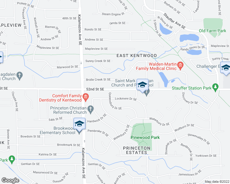 map of restaurants, bars, coffee shops, grocery stores, and more near 1784 52nd Street Southeast in Kentwood