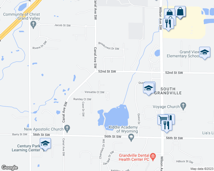 map of restaurants, bars, coffee shops, grocery stores, and more near 4335 Applewood Court Southwest in Wyoming