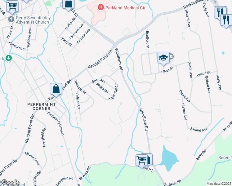 map of restaurants, bars, coffee shops, grocery stores, and more near 27 Tiger Tail Circle in Derry