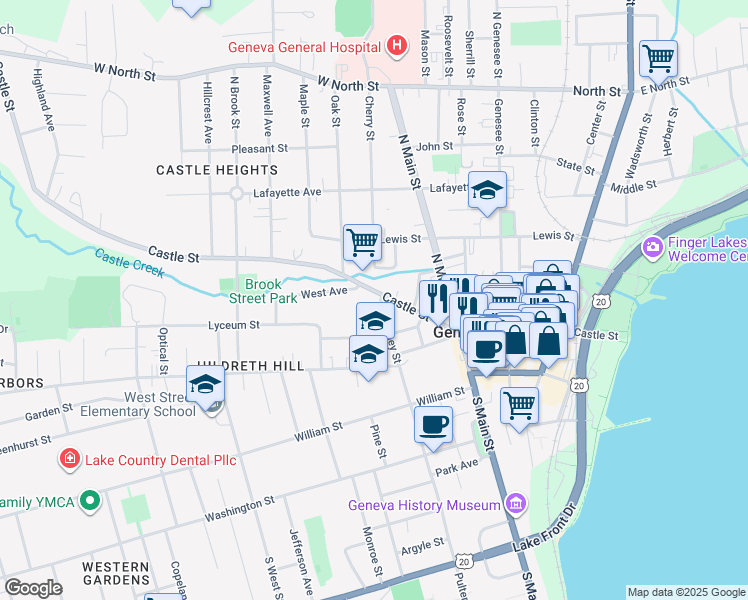 map of restaurants, bars, coffee shops, grocery stores, and more near 6 Pulteney Street in Geneva