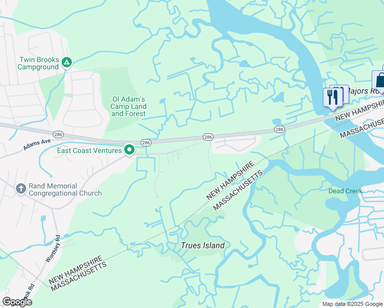 map of restaurants, bars, coffee shops, grocery stores, and more near 298 South Main Street in Seabrook