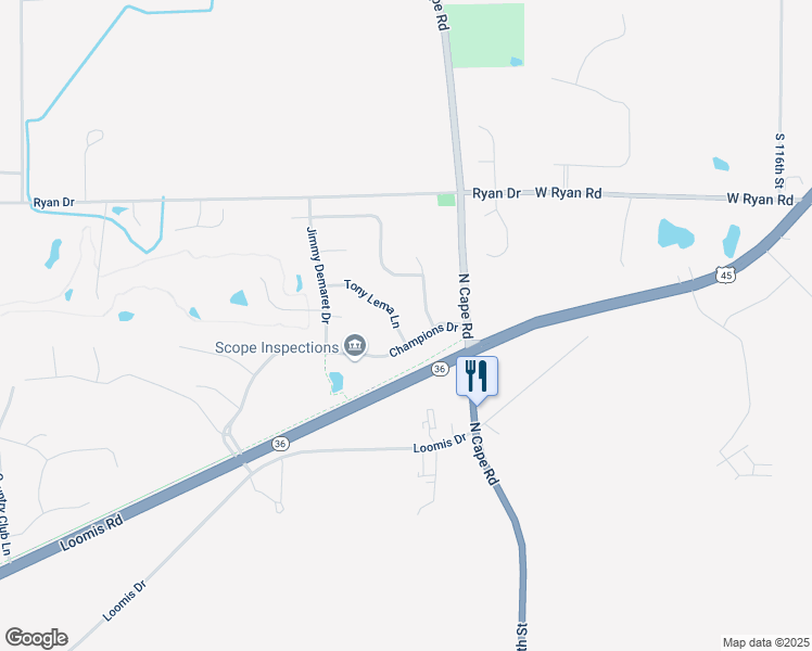 map of restaurants, bars, coffee shops, grocery stores, and more near S97W12741 Champions Drive in Muskego