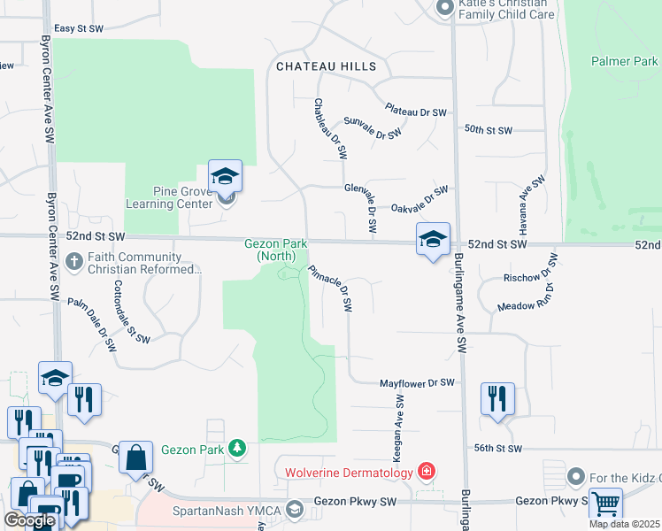 map of restaurants, bars, coffee shops, grocery stores, and more near 5250 Pinnacle Drive Southwest in Wyoming