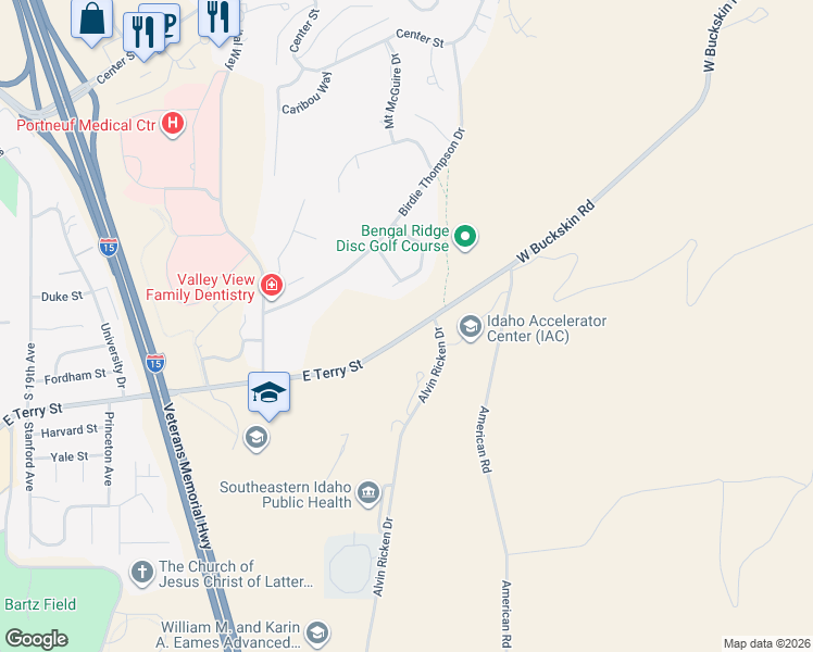 map of restaurants, bars, coffee shops, grocery stores, and more near 2400 East Terry Street in Pocatello