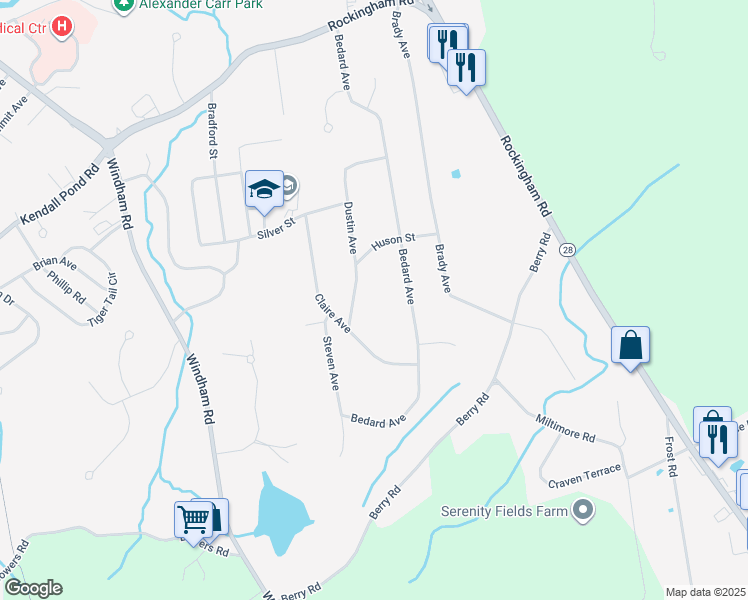 map of restaurants, bars, coffee shops, grocery stores, and more near 55 Bedard Avenue in Derry