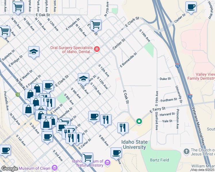map of restaurants, bars, coffee shops, grocery stores, and more near 1239 East Whitman Street in Pocatello