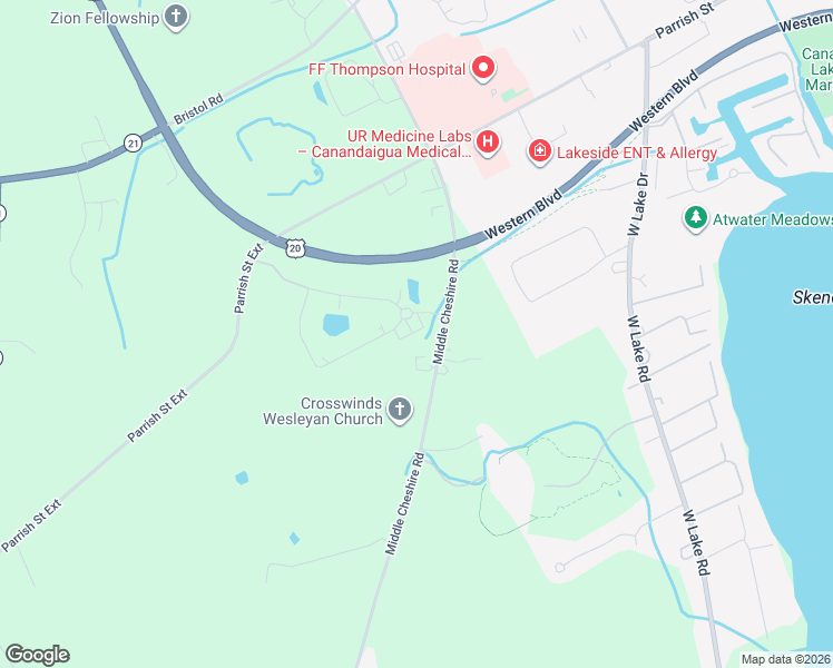 map of restaurants, bars, coffee shops, grocery stores, and more near 3350 Middle Cheshire Road in Canandaigua
