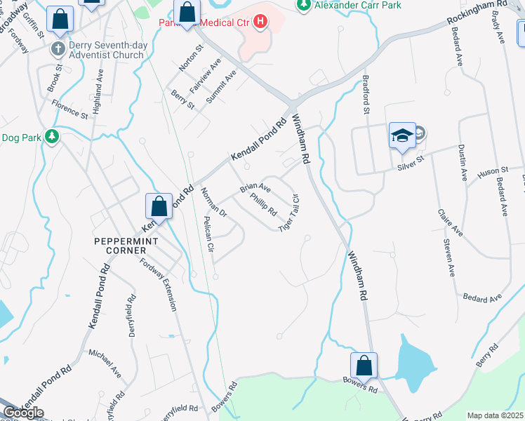 map of restaurants, bars, coffee shops, grocery stores, and more near 19 Phillip Road in Derry