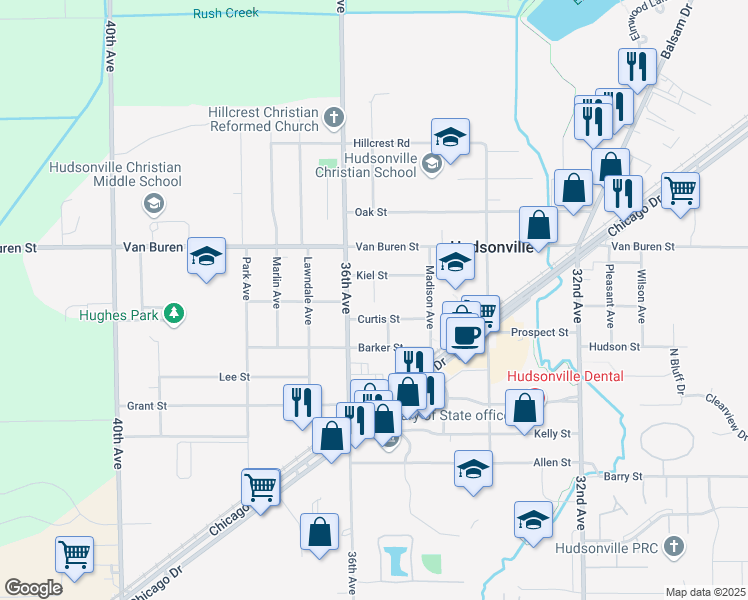 map of restaurants, bars, coffee shops, grocery stores, and more near 3291 Lincoln Street in Hudsonville