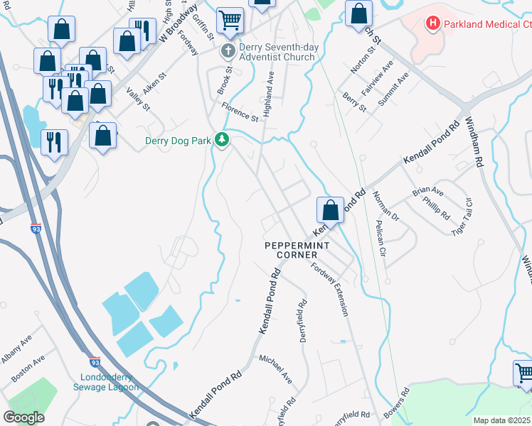 map of restaurants, bars, coffee shops, grocery stores, and more near 67 Fordway in Derry