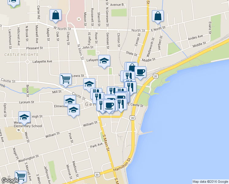 map of restaurants, bars, coffee shops, grocery stores, and more near 49 Geneva Street in Geneva