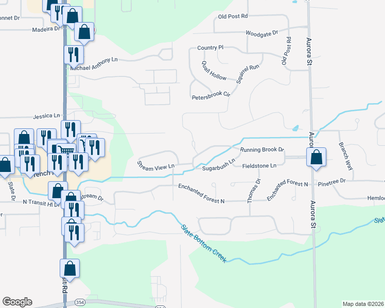 map of restaurants, bars, coffee shops, grocery stores, and more near 10 Deepwood Place in Lancaster