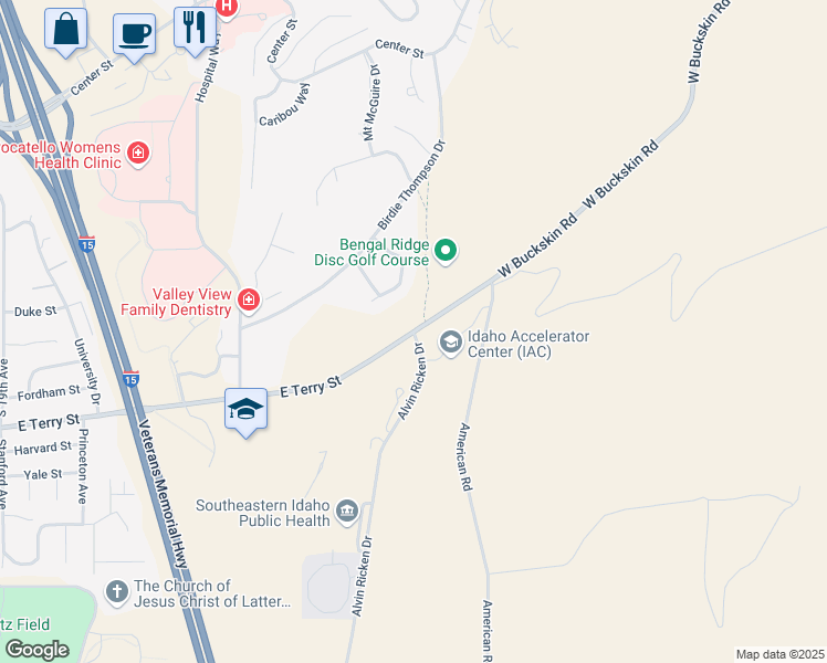 map of restaurants, bars, coffee shops, grocery stores, and more near 2271 East Terry Street in Pocatello