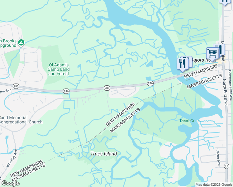 map of restaurants, bars, coffee shops, grocery stores, and more near 308 New Hampshire 286 in Seabrook