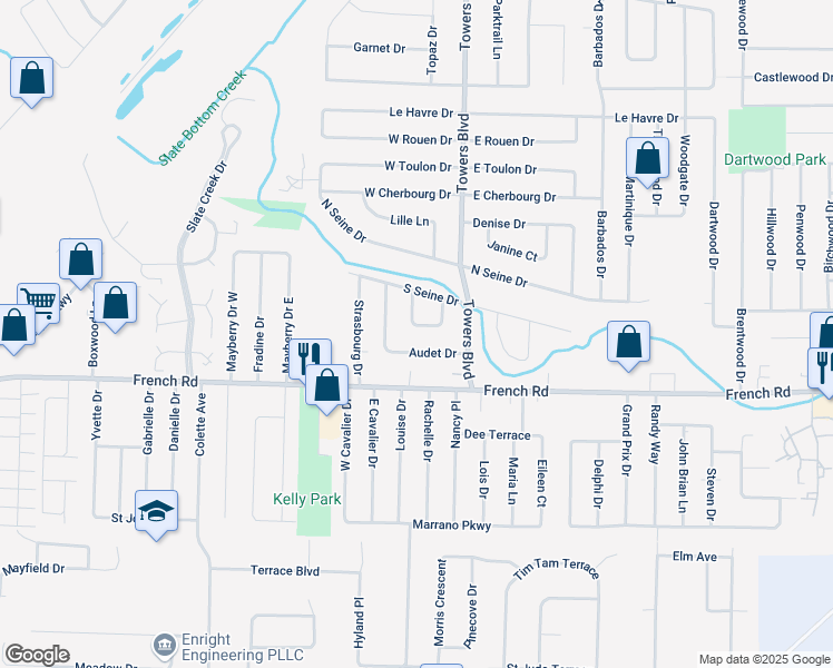 map of restaurants, bars, coffee shops, grocery stores, and more near 19 Lucerne Court in Buffalo