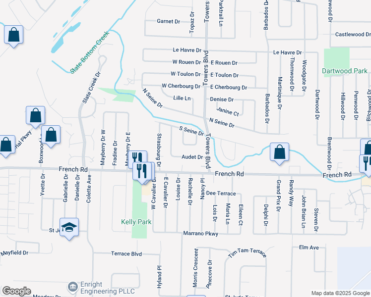 map of restaurants, bars, coffee shops, grocery stores, and more near 19 Lucerne Court in Buffalo