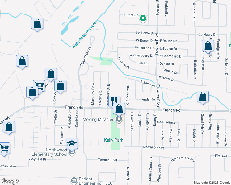 map of restaurants, bars, coffee shops, grocery stores, and more near 480 French Road in Buffalo