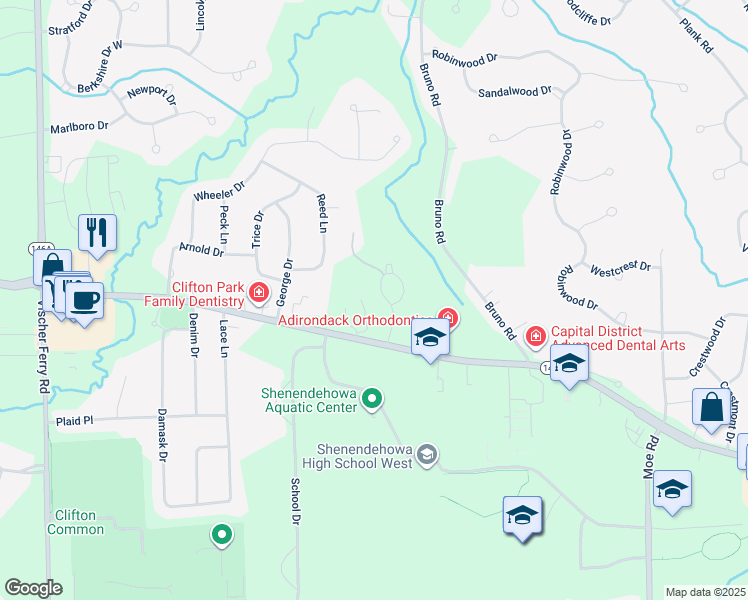 map of restaurants, bars, coffee shops, grocery stores, and more near 18 Green Meadow Drive in Saratoga County