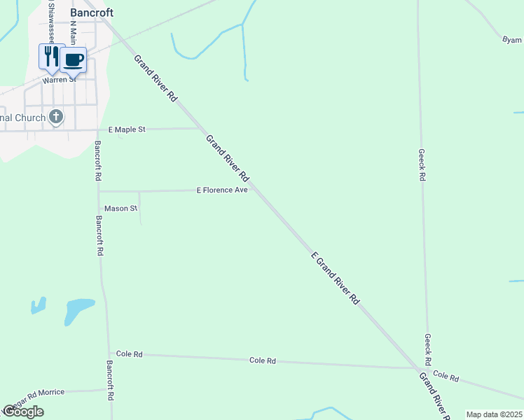 map of restaurants, bars, coffee shops, grocery stores, and more near 5480 East Grand River Road in Bancroft