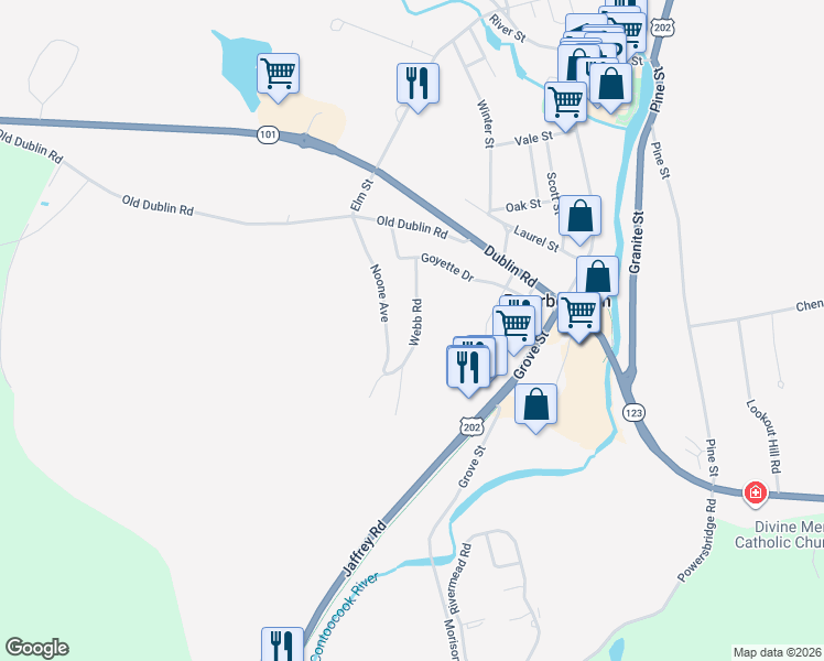 map of restaurants, bars, coffee shops, grocery stores, and more near 42 Noone Avenue in Peterborough