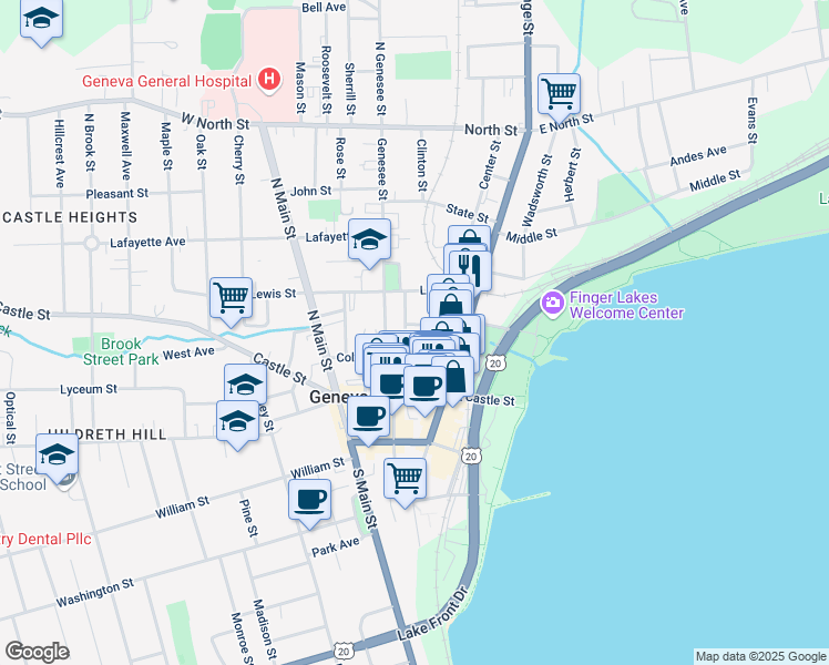 map of restaurants, bars, coffee shops, grocery stores, and more near 26 Geneva Street in Geneva