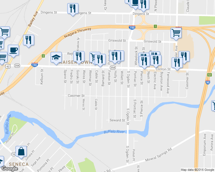 map of restaurants, bars, coffee shops, grocery stores, and more near 181 Barnard Street in Buffalo
