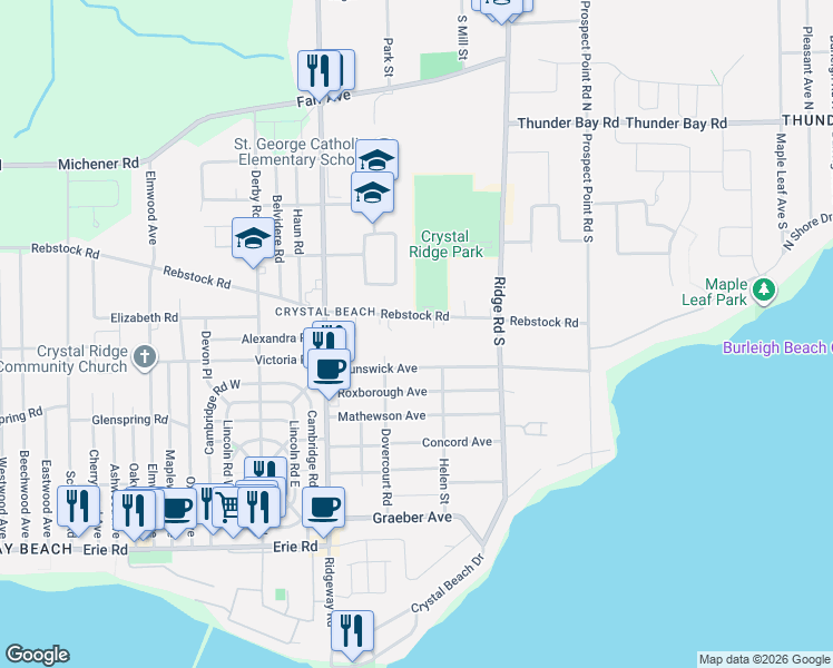 map of restaurants, bars, coffee shops, grocery stores, and more near 3793 Rebstock Road in Fort Erie