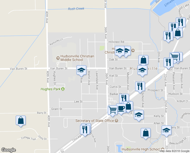 map of restaurants, bars, coffee shops, grocery stores, and more near 5547 Lawndale Avenue in Hudsonville