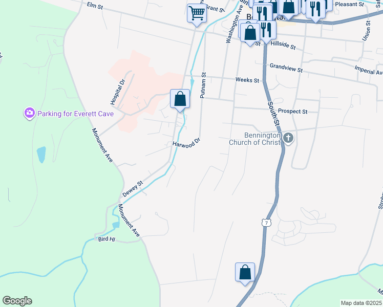 map of restaurants, bars, coffee shops, grocery stores, and more near 2 Blackberry Lane in Bennington