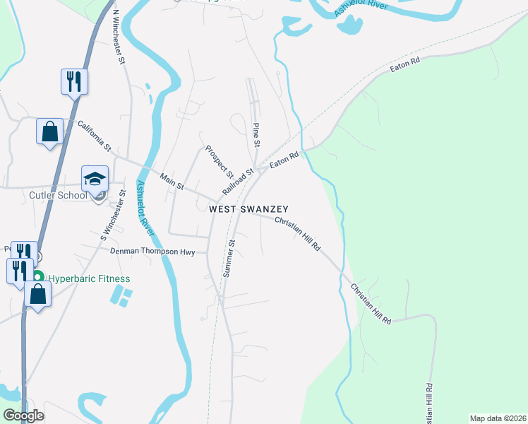 map of restaurants, bars, coffee shops, grocery stores, and more near 28 Christian Hill Road in Swanzey