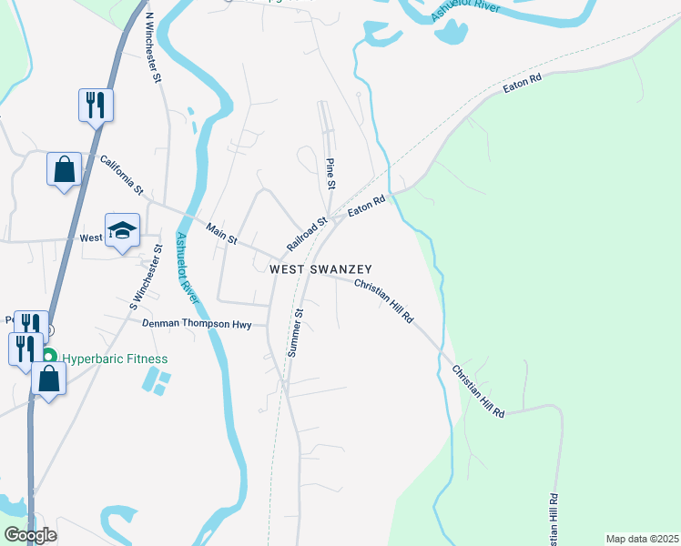 map of restaurants, bars, coffee shops, grocery stores, and more near 28 Christian Hill Road in Swanzey