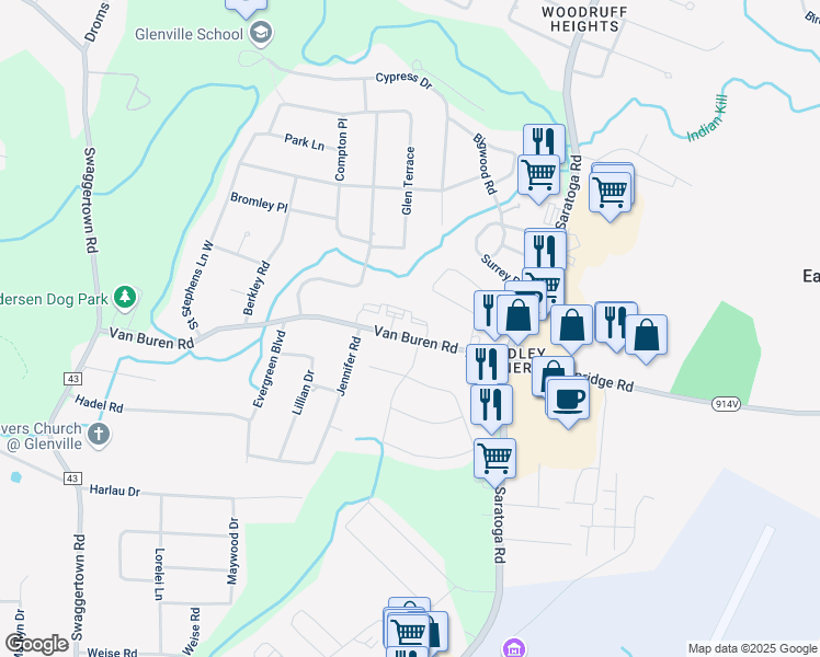 map of restaurants, bars, coffee shops, grocery stores, and more near 34 Van Buren Road in Schenectady