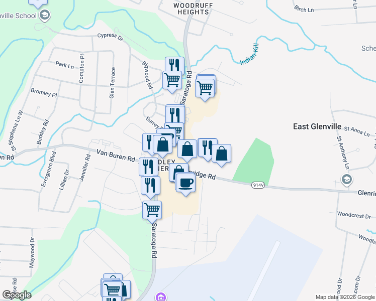 map of restaurants, bars, coffee shops, grocery stores, and more near in Schenectady