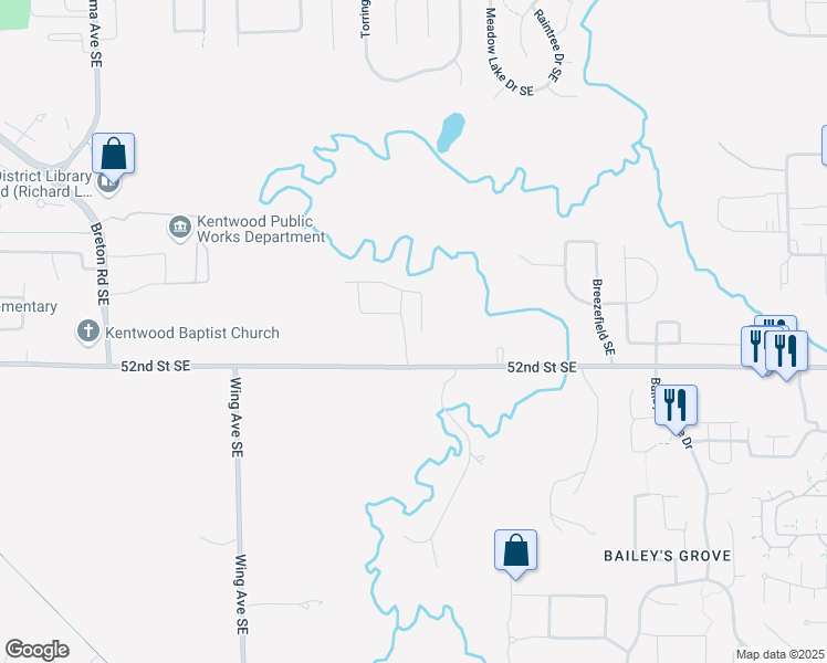 map of restaurants, bars, coffee shops, grocery stores, and more near 5150 Taylor Ridge Drive Southeast in Kentwood