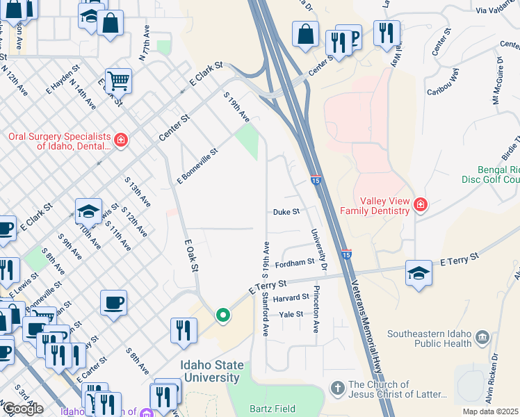 map of restaurants, bars, coffee shops, grocery stores, and more near 575 South 19th Avenue in Pocatello