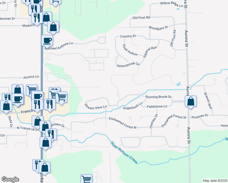 map of restaurants, bars, coffee shops, grocery stores, and more near 10 Deepwood Place in Lancaster