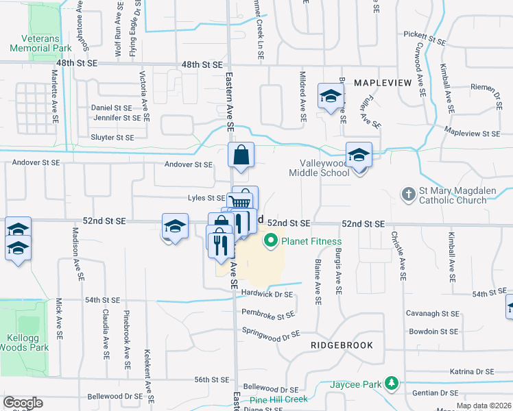map of restaurants, bars, coffee shops, grocery stores, and more near in Kentwood
