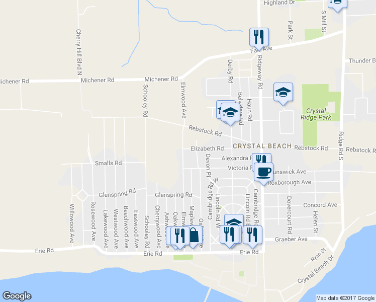 map of restaurants, bars, coffee shops, grocery stores, and more near 196 Elizabeth Road in Fort Erie