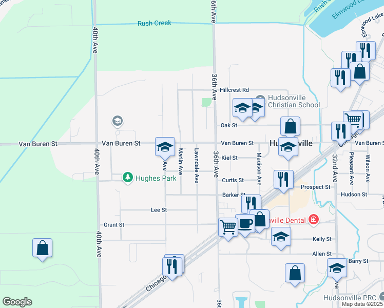 map of restaurants, bars, coffee shops, grocery stores, and more near 5547 Lawndale Avenue in Hudsonville