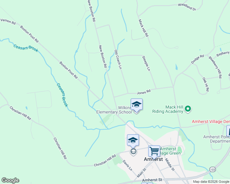 map of restaurants, bars, coffee shops, grocery stores, and more near 7 New Boston Road in Amherst