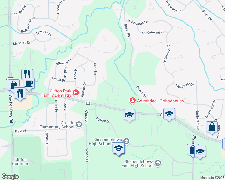 map of restaurants, bars, coffee shops, grocery stores, and more near 59 Green Meadow Drive in Saratoga County