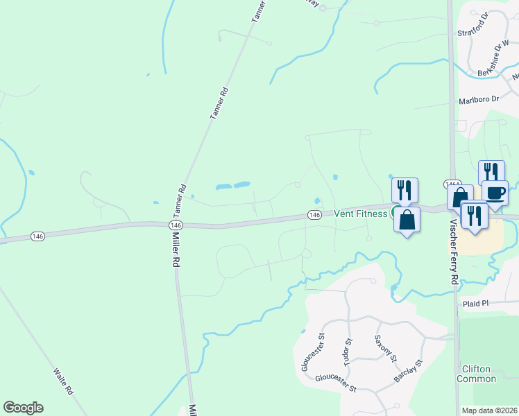 map of restaurants, bars, coffee shops, grocery stores, and more near 55 Vista Court in Saratoga County