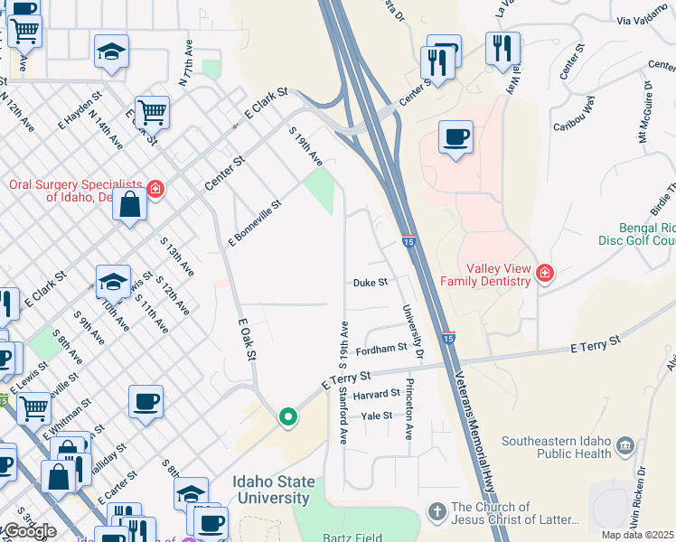map of restaurants, bars, coffee shops, grocery stores, and more near 575 South 19th Avenue in Pocatello