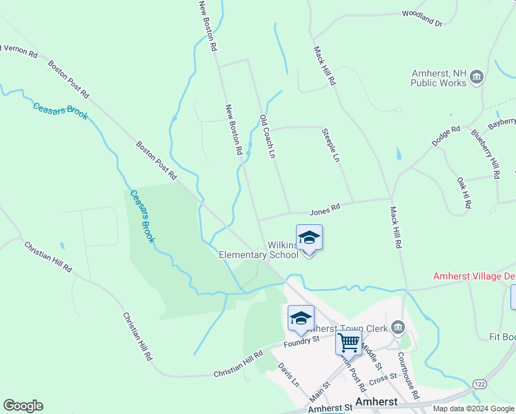 map of restaurants, bars, coffee shops, grocery stores, and more near 7 New Boston Road in Amherst