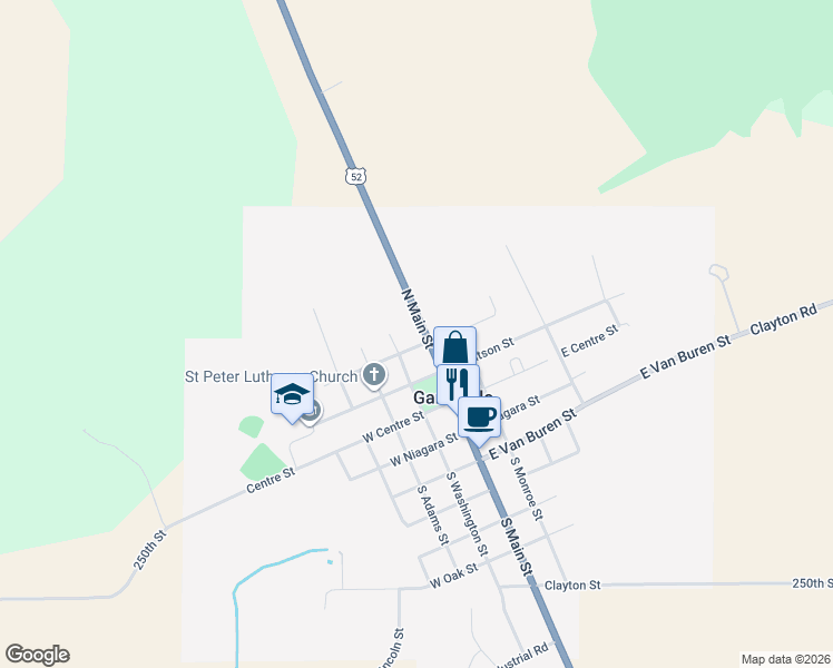 map of restaurants, bars, coffee shops, grocery stores, and more near 100-198 West Harrison Street in Garnavillo