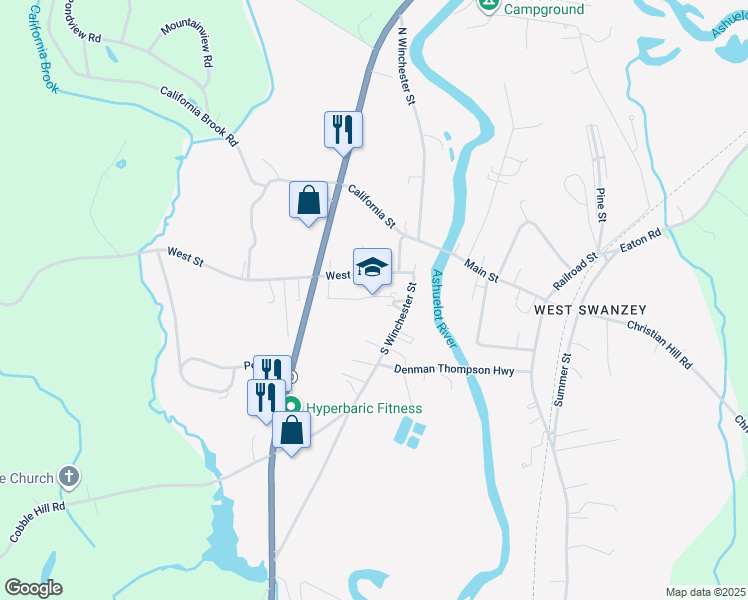 map of restaurants, bars, coffee shops, grocery stores, and more near 31 South Winchester Street in Swanzey